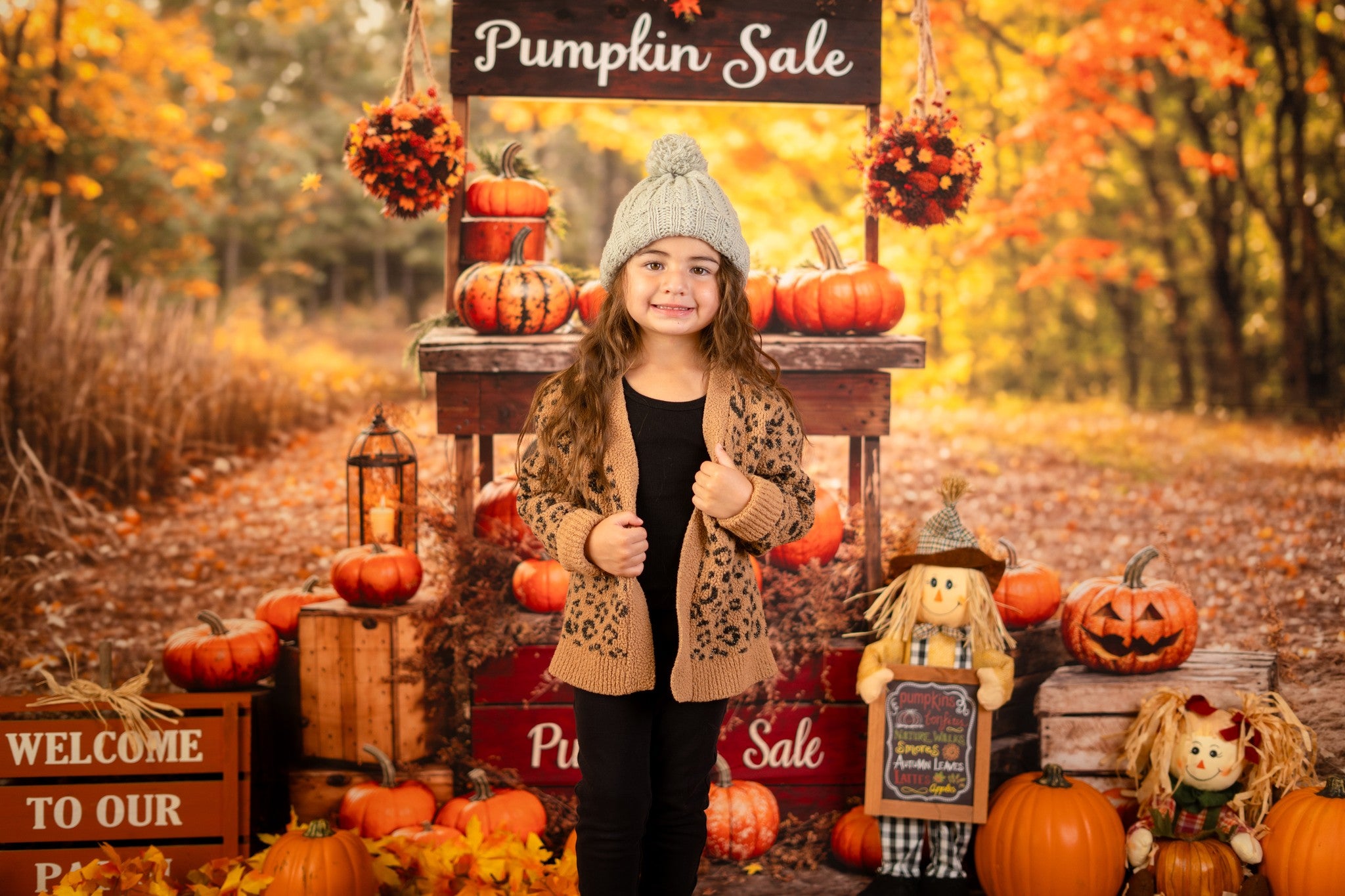 Offres Éclair-Kate Automne Forêt Halloween Stand de citrouilles Toile de fond conçue par Emetselch - Kate Backdrop FR