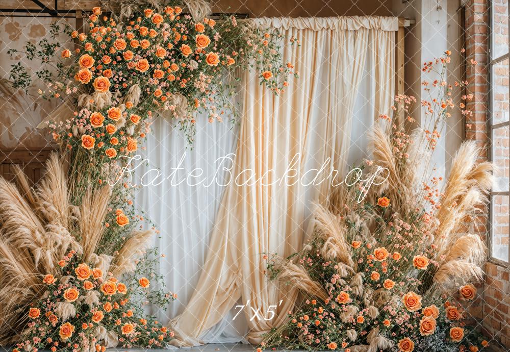 GROUPE VIP - Kate Bohème Fleurs oranges Rideau Roseau Toile de fond conçue par Emetselch - Kate Backdrop FR