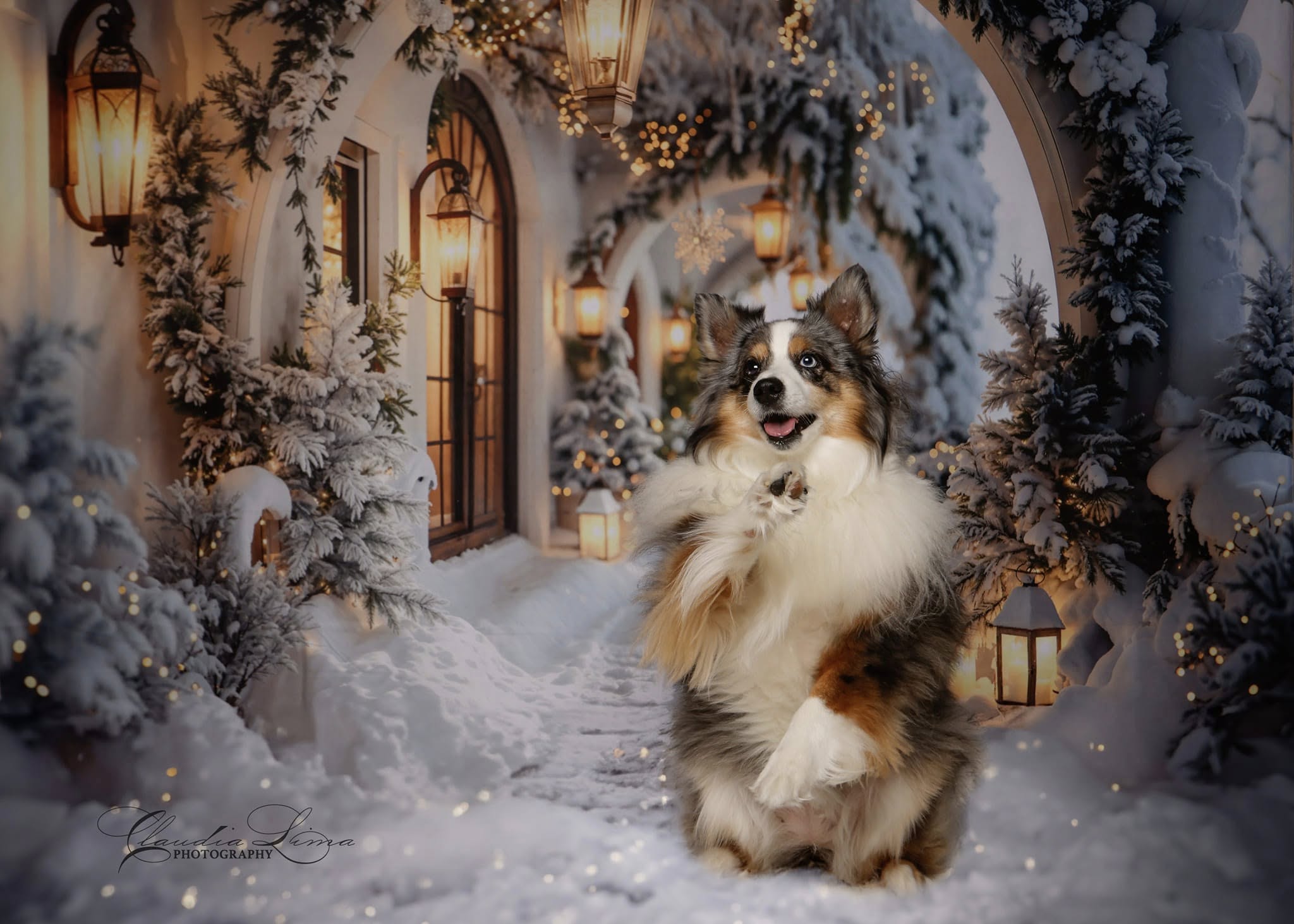 Kate Hiver Rétro Blanc Noël Couloir en arc Toile de fond conçue par Emetselch - Kate Backdrop FR