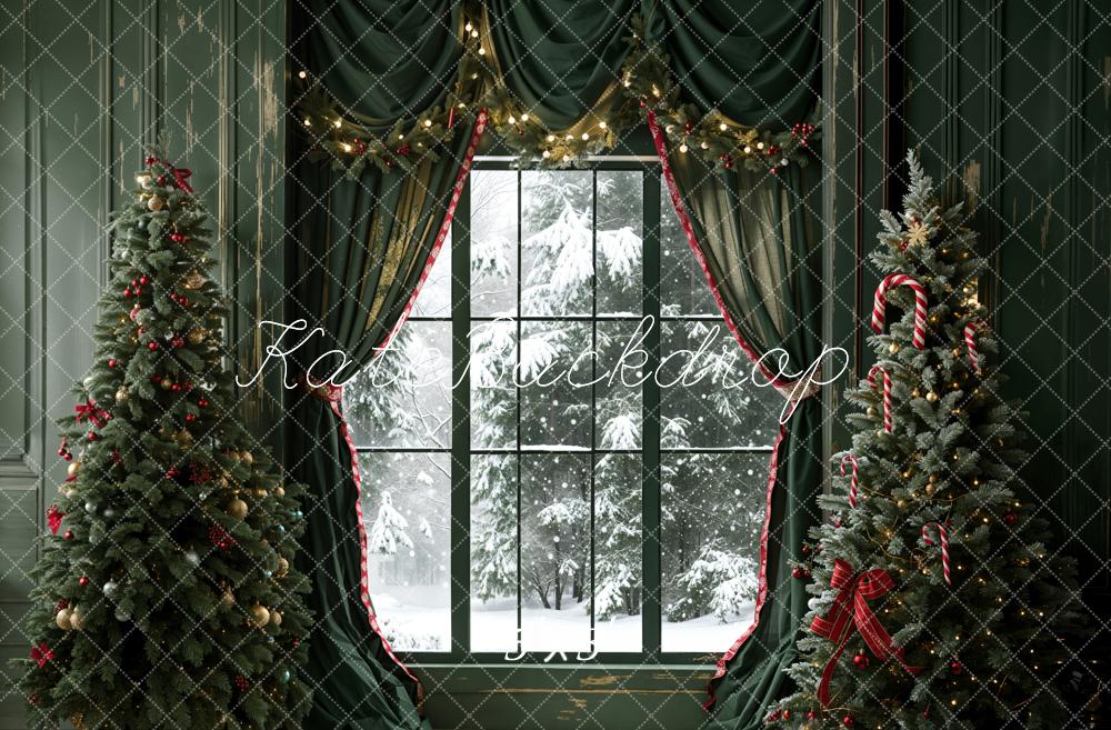 Kate Noël Vert foncé Rideau Fenêtre Mur Rétro Toile de fond conçue par Emetselch - Kate Backdrop FR