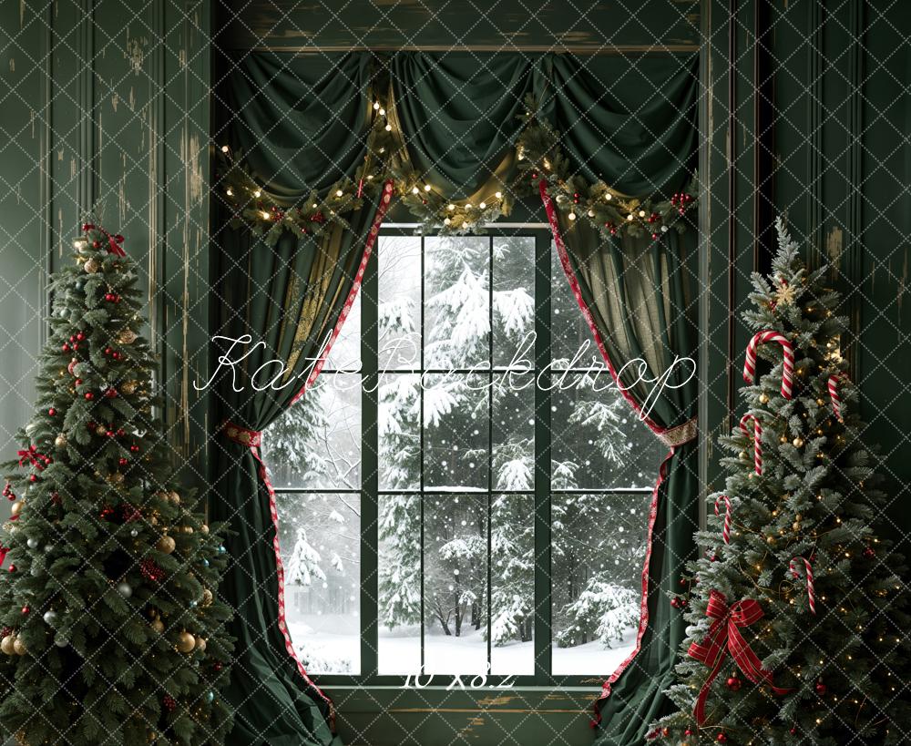 Kate Noël Vert foncé Rideau Fenêtre Mur Rétro Toile de fond conçue par Emetselch - Kate Backdrop FR