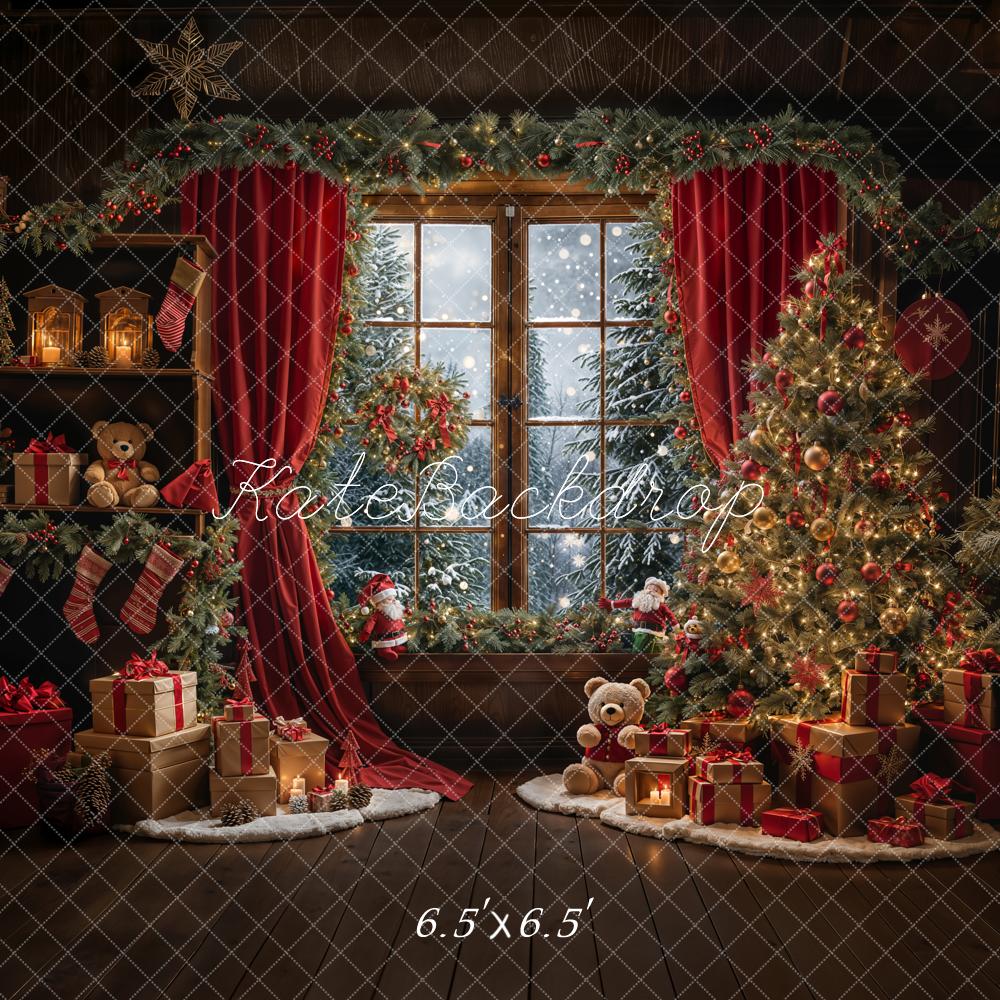 Offres Éclair-Kate Hiver Sapin de Noël Ours en peluche Fenêtre Toile de fond conçue par Emetselch - Kate Backdrop FR