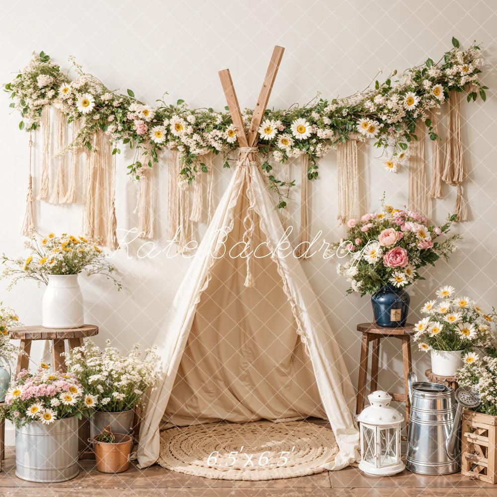GROUPE VIP - Kate Bohème Anniversaire Fleur Tente blanche Toile de fond conçue par Emetselch - Kate Backdrop FR