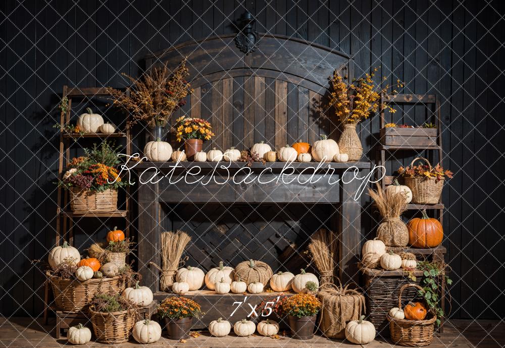 Kate Automne Bohème Citrouille Noir Cheminée Toile de fond conçue par Emetselch - Kate Backdrop FR