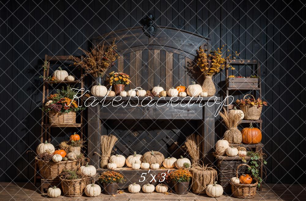 Kate Automne Bohème Citrouille Noir Cheminée Toile de fond conçue par Emetselch - Kate Backdrop FR