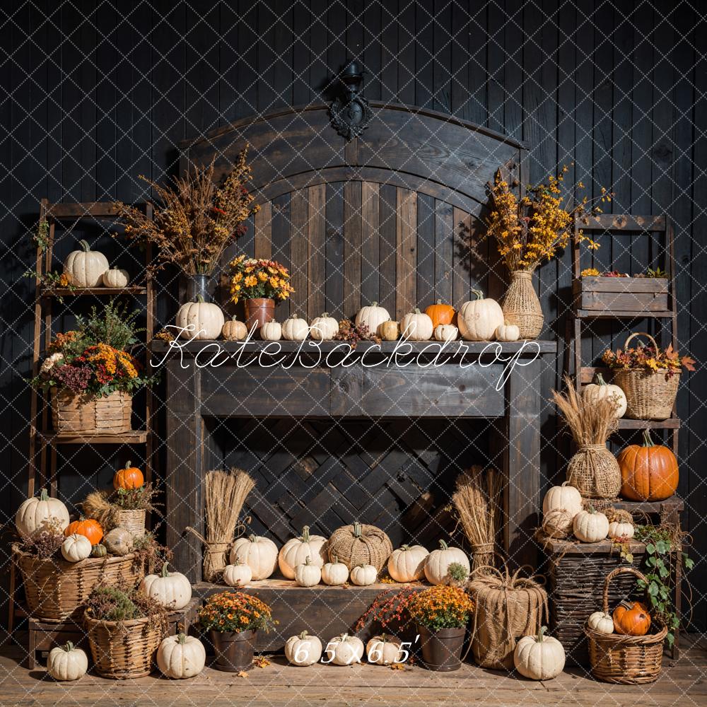 Kate Automne Bohème Citrouille Noir Cheminée Toile de fond conçue par Emetselch - Kate Backdrop FR