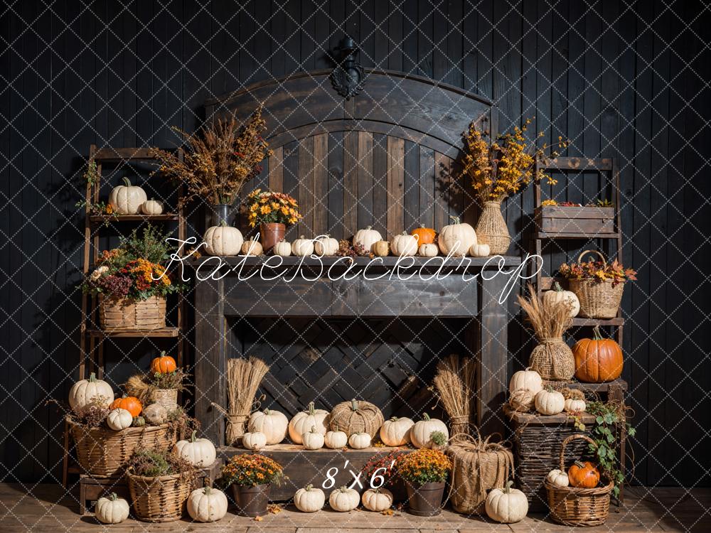 Kate Automne Bohème Citrouille Noir Cheminée Toile de fond conçue par Emetselch - Kate Backdrop FR