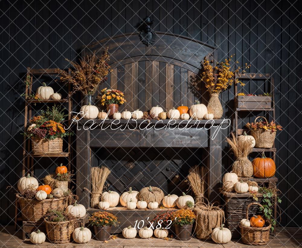 Kate Automne Bohème Citrouille Noir Cheminée Toile de fond conçue par Emetselch - Kate Backdrop FR