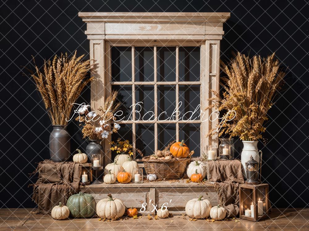 Kate Automne Citrouille Coton Brun Fenêtre Mur noir Toile de fond conçue par Emetselch - Kate Backdrop FR