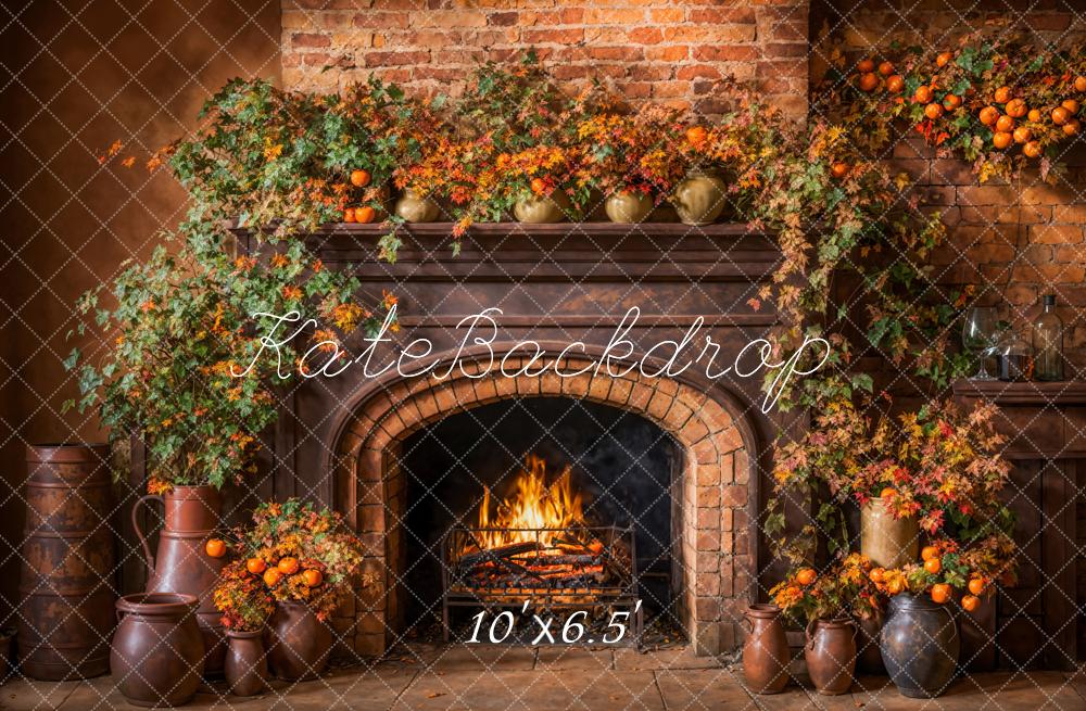 Kate Automne Marron foncé Cheminée Mur de briques Toile de fond conçue par Emetselch - Kate Backdrop FR