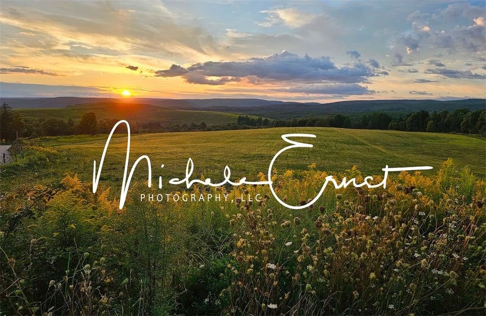 Kate Coucher de soleil Montagne Prairie Toile de fond conçue par Michele Ernst Photographie - Kate Backdrop FR