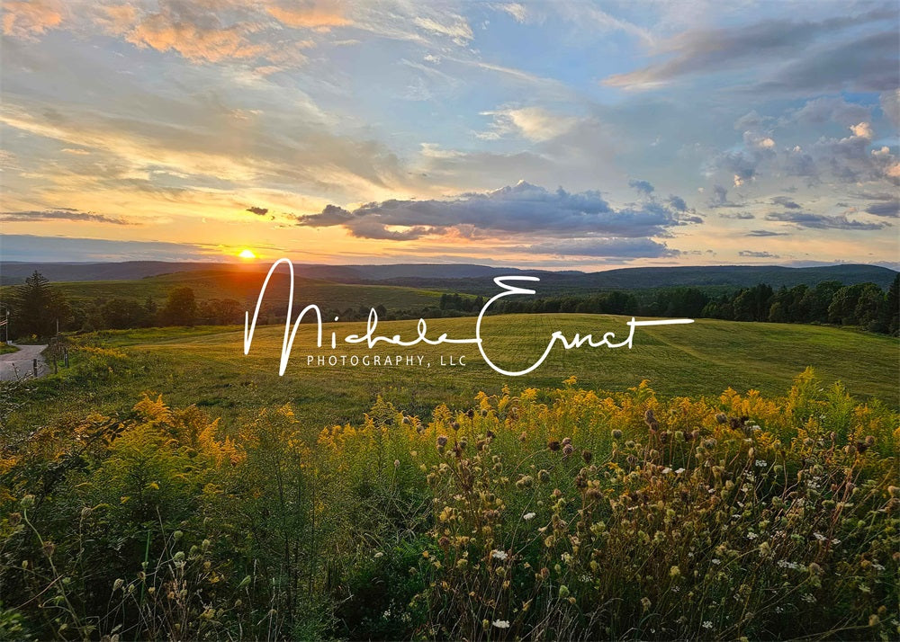 Kate Coucher de soleil Montagne Prairie Toile de fond conçue par Michele Ernst Photographie - Kate Backdrop FR