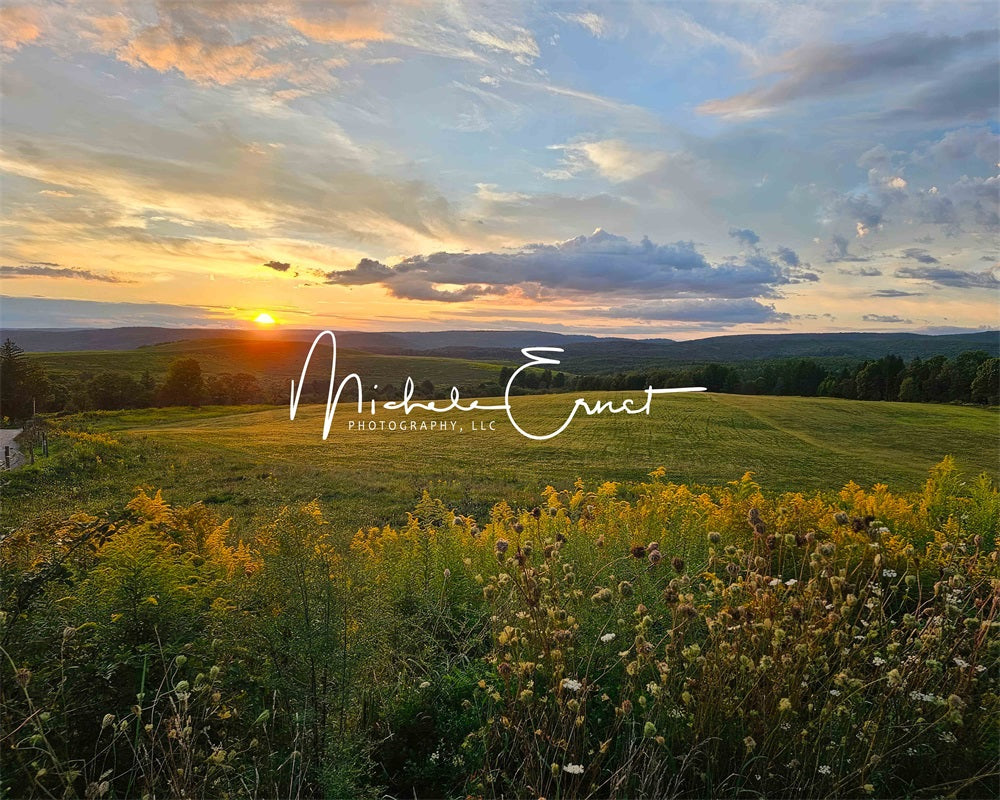Kate Coucher de soleil Montagne Prairie Toile de fond conçue par Michele Ernst Photographie - Kate Backdrop FR