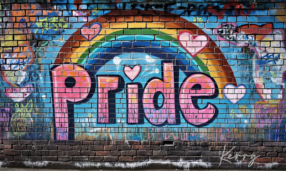 Kate Fierté Pride Mur de briques Graffiti Coloré Toile de fond conçue par Kerry Anderson - Kate Backdrop FR