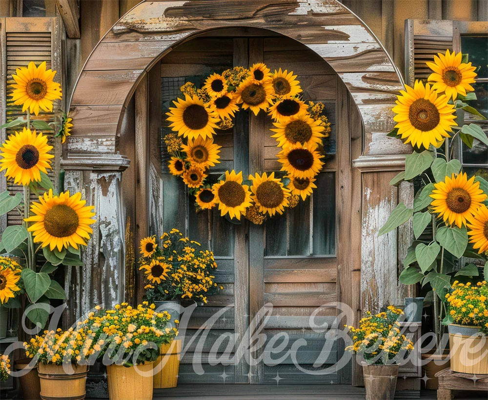Kate Automne Tournesol Porche Maison en bois Toile de fond conçue par Mini MakeBelieve - Kate Backdrop FR
