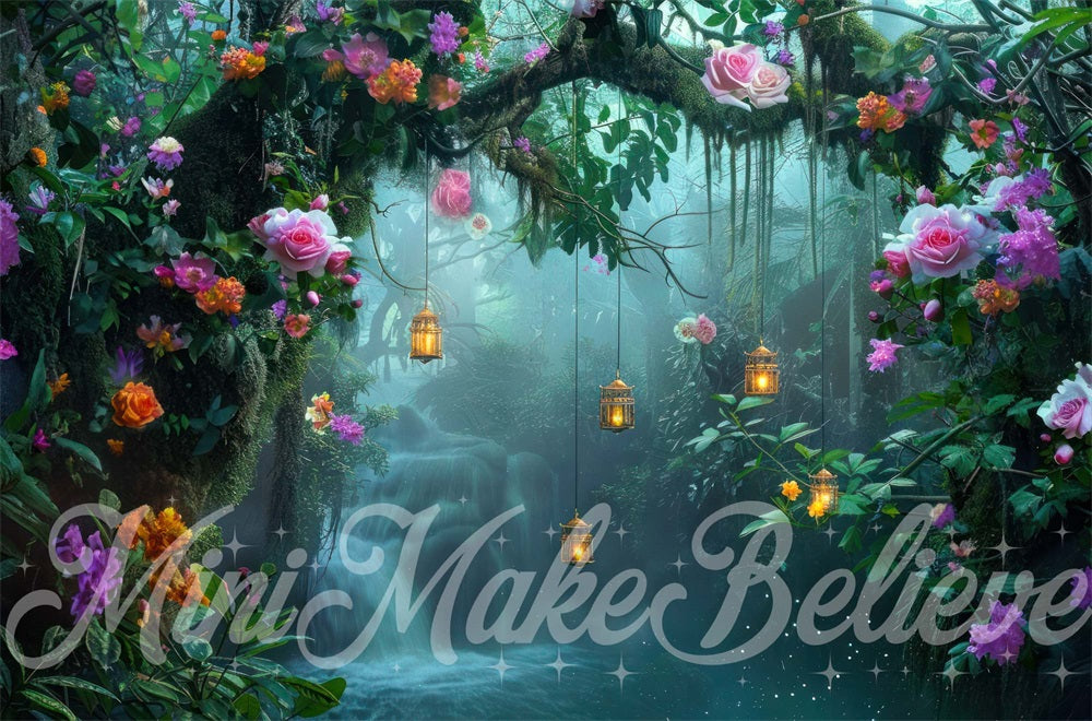 Kate Pays des fées Forêt Bleu Fleurs Toile de fond conçue par Mini MakeBelieve - Kate Backdrop FR