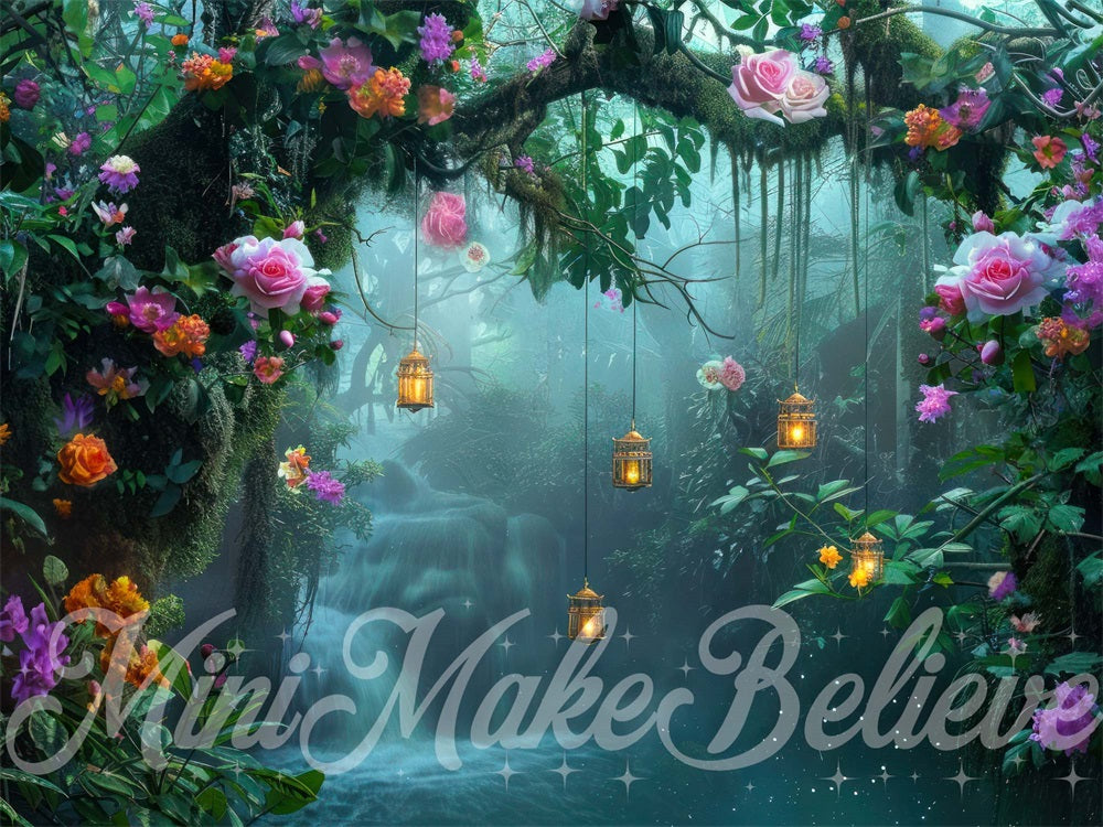 Kate Pays des fées Forêt Bleu Fleurs Toile de fond conçue par Mini MakeBelieve - Kate Backdrop FR