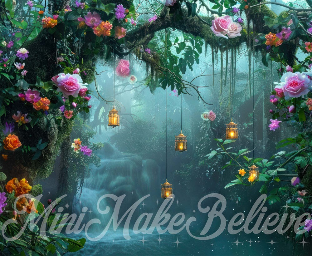 Kate Pays des fées Forêt Bleu Fleurs Toile de fond conçue par Mini MakeBelieve - Kate Backdrop FR
