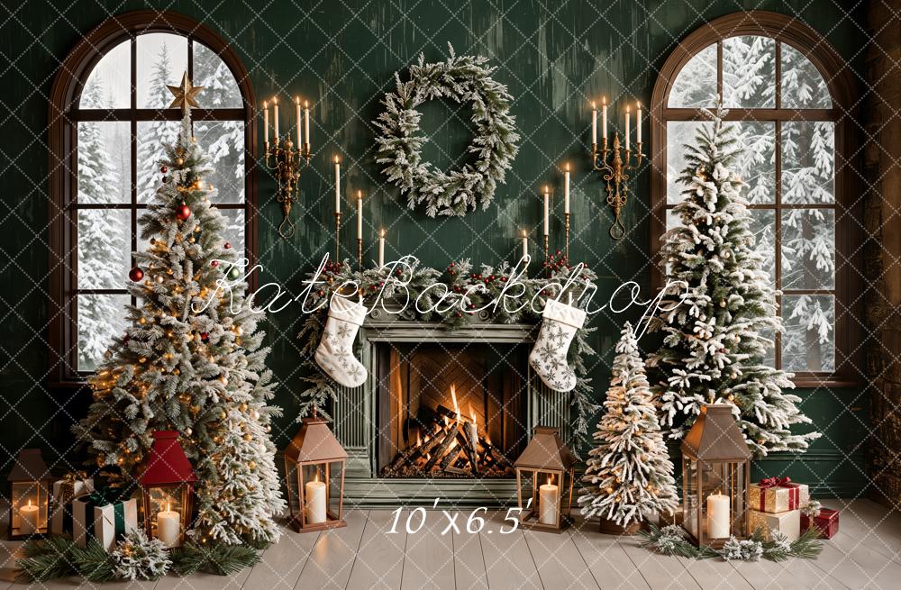 Kate Sapin de Noël Vert Rétro Cheminée Fenêtre Toile de fond conçue par Emetselch - Kate Backdrop FR
