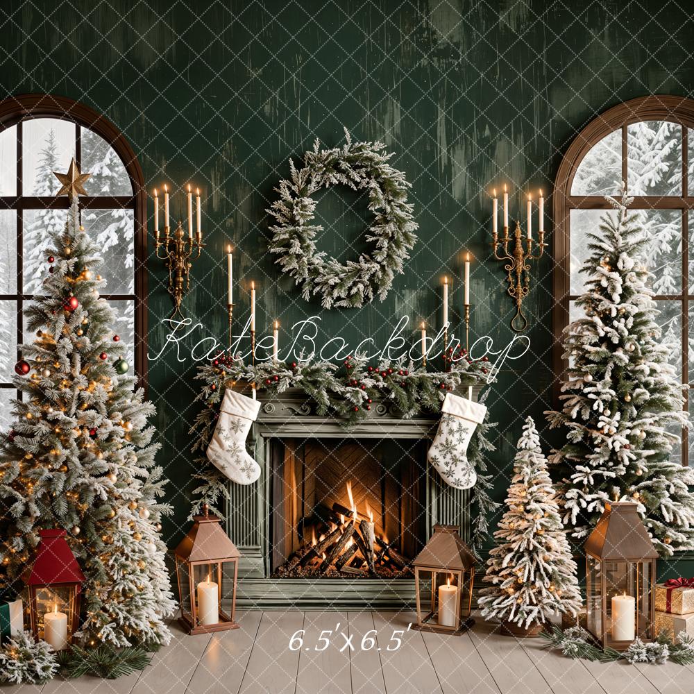 Kate Sapin de Noël Vert Rétro Cheminée Fenêtre Toile de fond conçue par Emetselch - Kate Backdrop FR