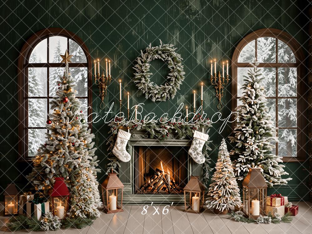 Kate Sapin de Noël Vert Rétro Cheminée Fenêtre Toile de fond conçue par Emetselch - Kate Backdrop FR