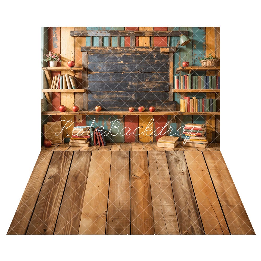 Offres Éclair-Kate Retour à l'école Étagère à livres Bois Toile de fond+Parquet Marron Bois Intérieur Sol Toile de fond - Kate Backdrop FR