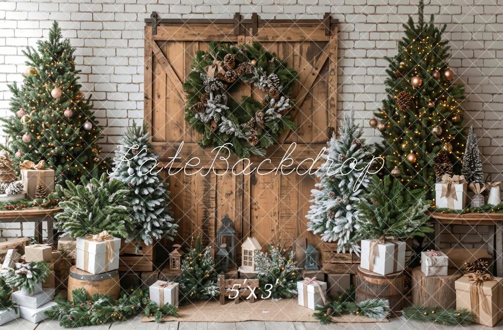 Offres Éclair #1 Kate Sapin de Noël Porte en bois Brun Grange Toile de fond conçue par Emetselch - Kate Backdrop FR