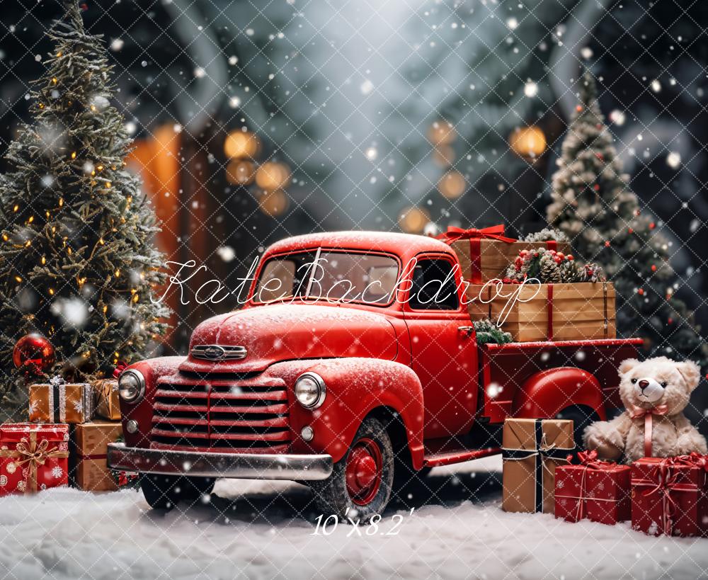 Kate Noël Camion Rouge Ours en peluche Toile de fond conçue par Emetselch - Kate Backdrop FR