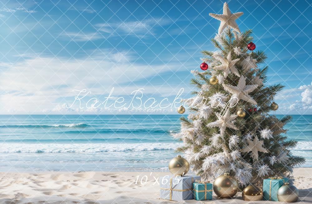 GROUPE VIP - Kate Sapin de Noël Mer Plage Bleu Toile de fond conçue par Emetselch - Kate Backdrop FR