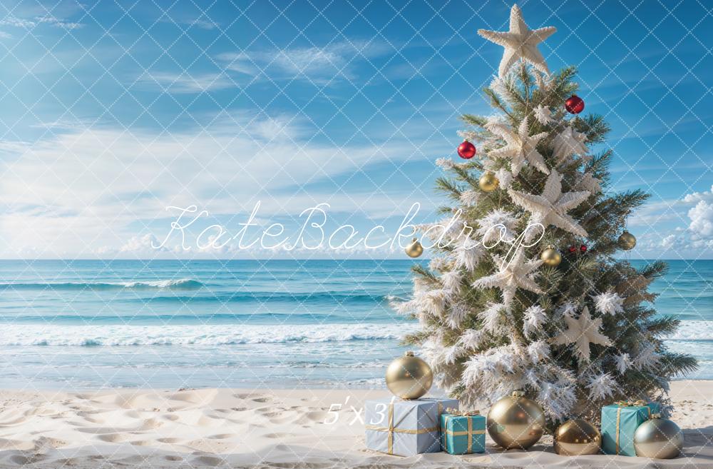 GROUPE VIP - Kate Sapin de Noël Mer Plage Bleu Toile de fond conçue par Emetselch - Kate Backdrop FR