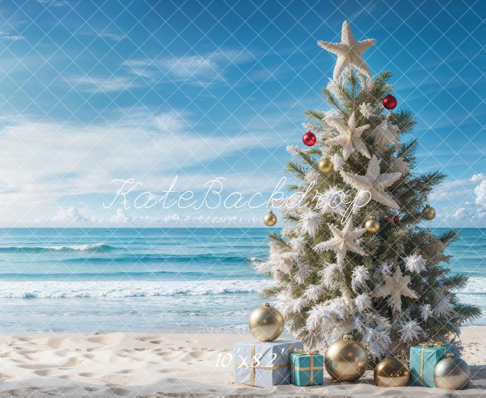 GROUPE VIP - Kate Sapin de Noël Mer Plage Bleu Toile de fond conçue par Emetselch - Kate Backdrop FR