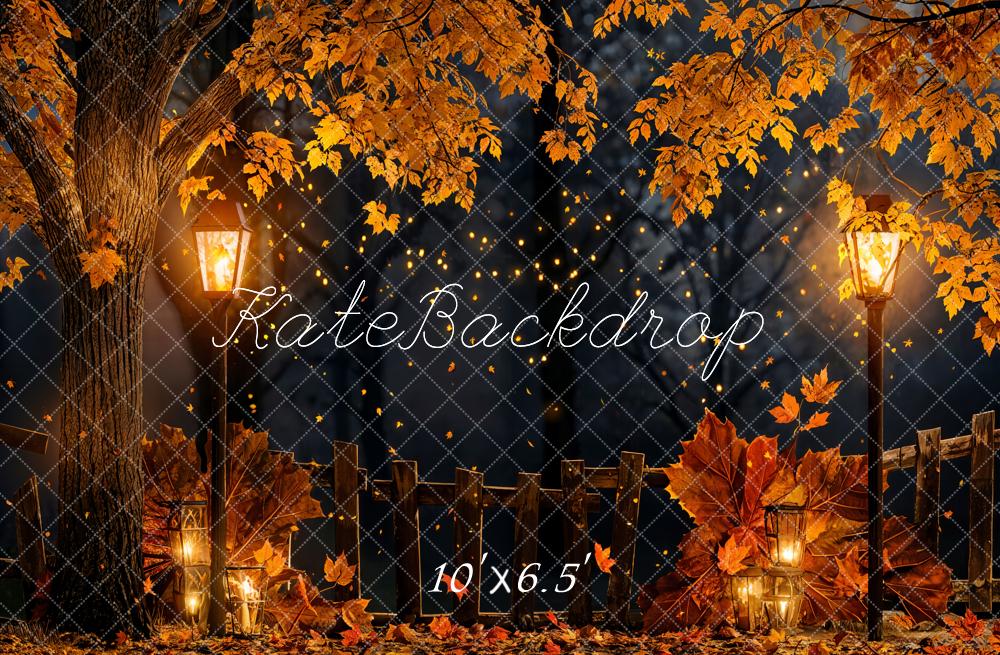Kate Automne Nuit Feuilles d'érable Lampadaire Toile de fond conçue par Chain Photographie - Kate Backdrop FR