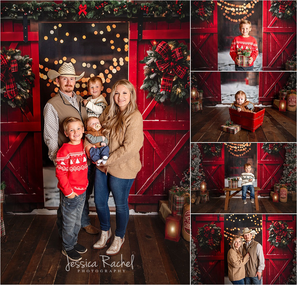 Offres Éclair #4 Kate Noël Nuit Rouge Porte de grange Neige Toile de fond conçue par Emetselch - Kate Backdrop FR