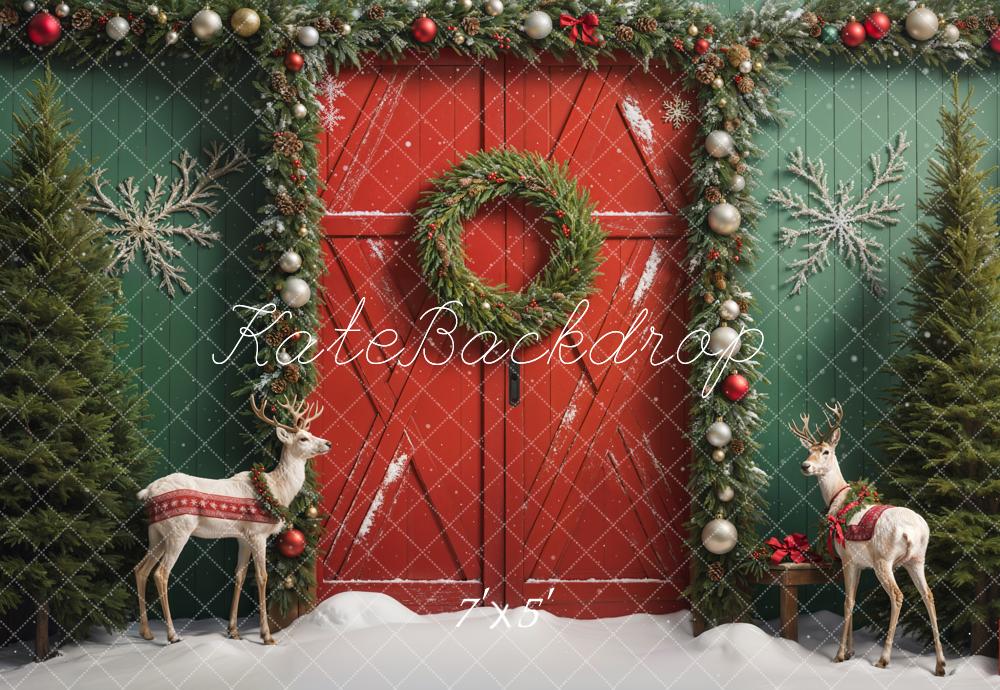 Kate Noël Wapiti Porte Mur vert Neige Toile de fond conçue par Emetselch - Kate Backdrop FR