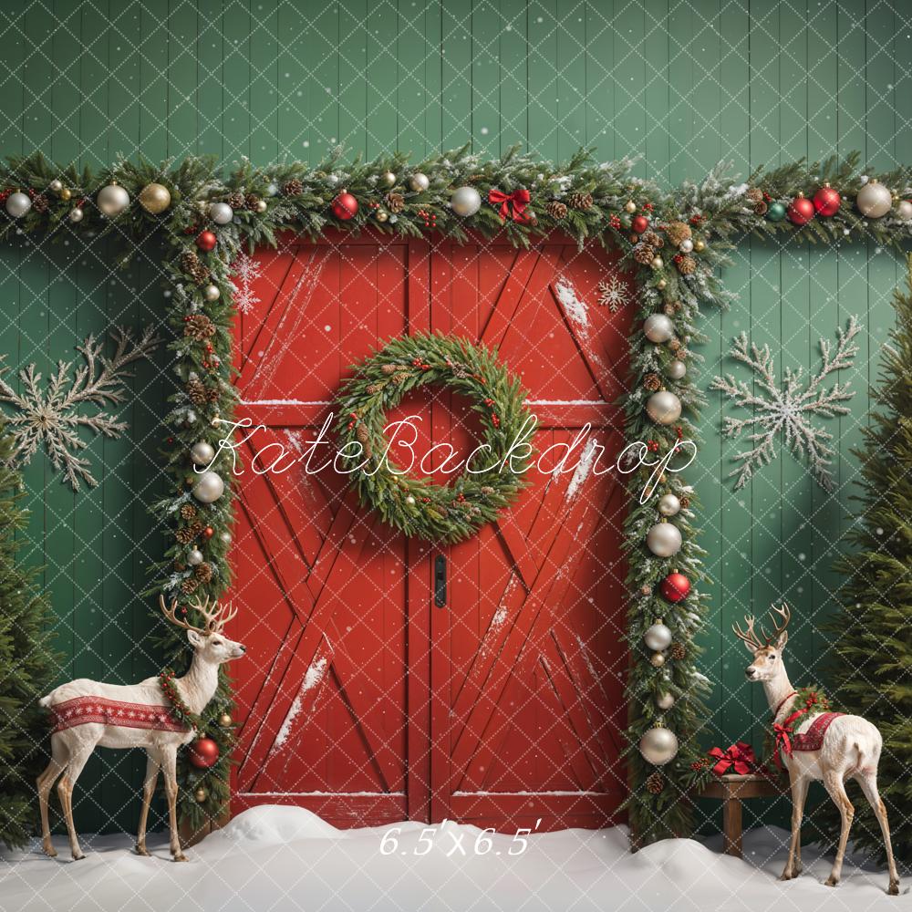 Kate Noël Wapiti Porte Mur vert Neige Toile de fond conçue par Emetselch - Kate Backdrop FR