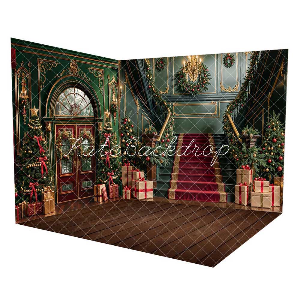 Offres Éclair-Kate Noël Vert Fenêtre voûtée Escaliers Ensemble de chambre (8pix8pi&10pix8pi&8pix10pi) - Kate Backdrop FR