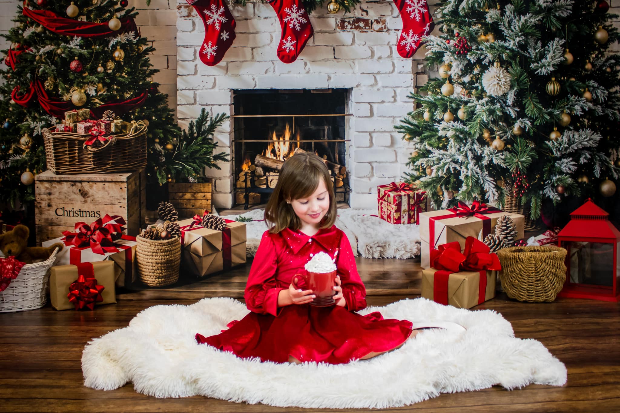 Kate Noël Blanc Cheminée en brique Cadeaux Toile de fond conçue par Emetselch - Kate Backdrop FR