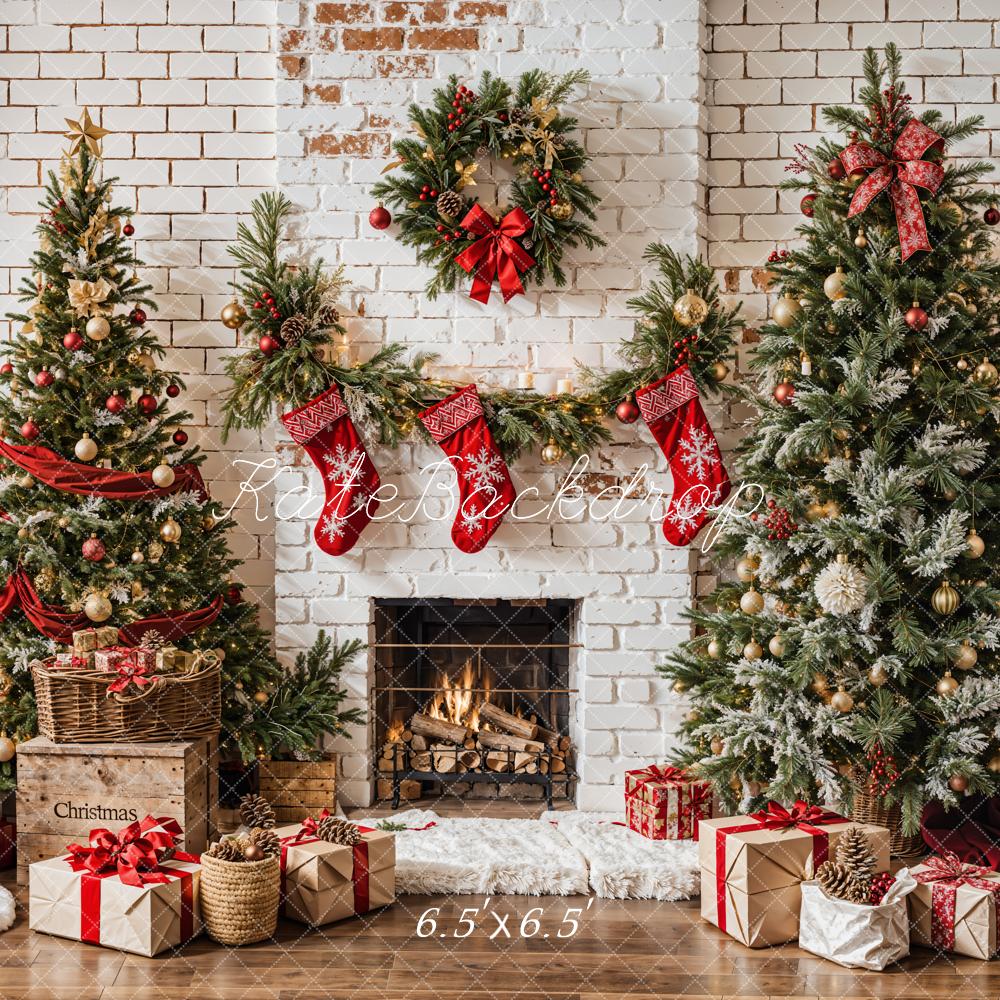 Kate Noël Blanc Cheminée en brique Cadeaux Toile de fond conçue par Emetselch - Kate Backdrop FR