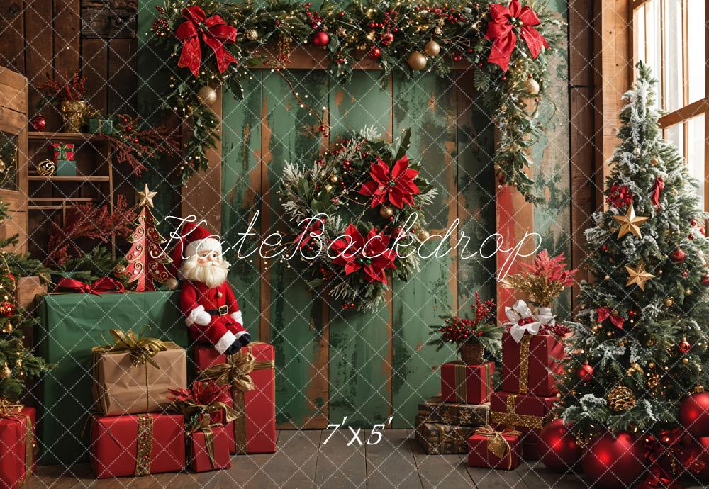 Kate Père Noël Vert foncé Porte Cadeaux Toile de fond conçue par Emetselch - Kate Backdrop FR