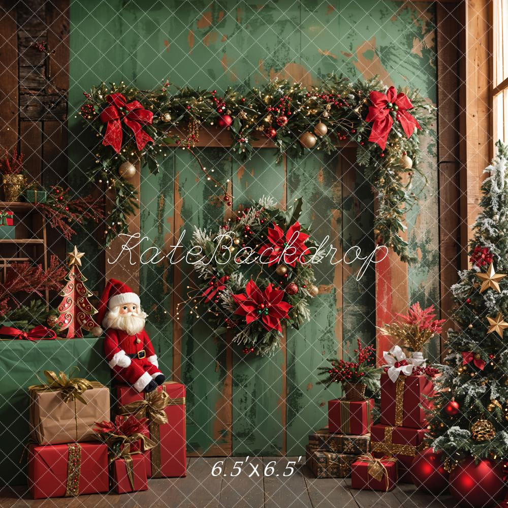 Kate Père Noël Vert foncé Porte Cadeaux Toile de fond conçue par Emetselch - Kate Backdrop FR