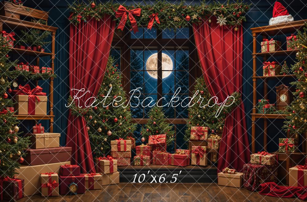 Kate Noël Nuit Rideau rouge Fenêtre Cadeaux Toile de fond conçue par Emetselch - Kate Backdrop FR