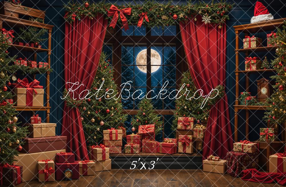 Kate Noël Nuit Rideau rouge Fenêtre Cadeaux Toile de fond conçue par Emetselch - Kate Backdrop FR