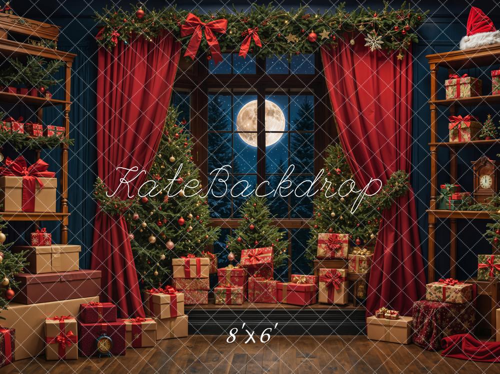 Kate Noël Nuit Rideau rouge Fenêtre Cadeaux Toile de fond conçue par Emetselch - Kate Backdrop FR