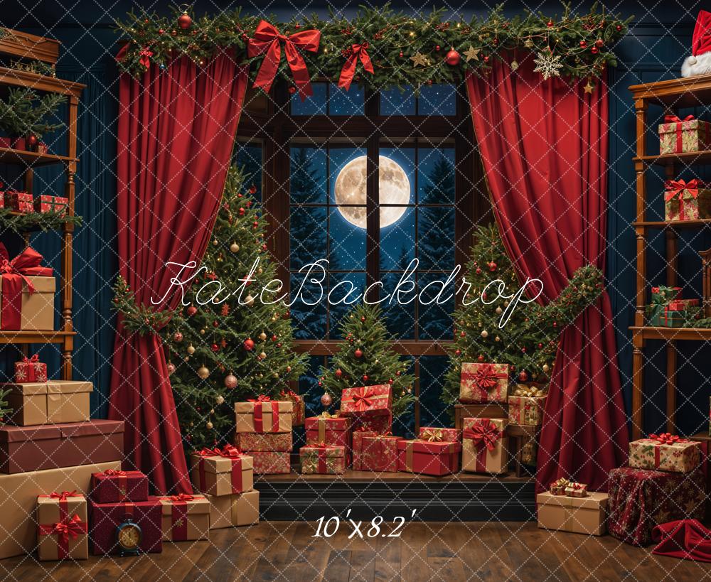 Kate Noël Nuit Rideau rouge Fenêtre Cadeaux Toile de fond conçue par Emetselch - Kate Backdrop FR