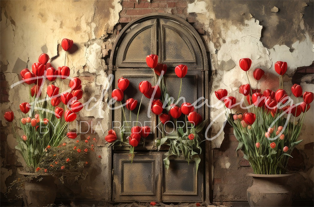 Kate Tulipes oubliées Porte Mur délabré Toile de fond conçue par Lidia Redekopp - Kate Backdrop FR