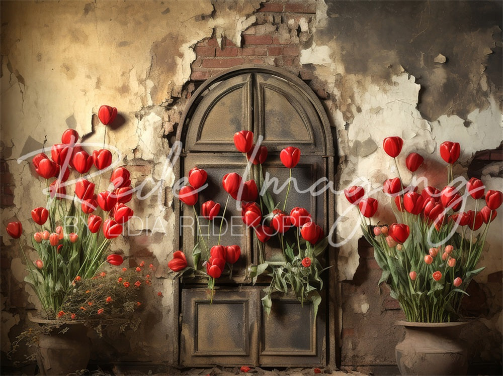 Kate Tulipes oubliées Porte Mur délabré Toile de fond conçue par Lidia Redekopp - Kate Backdrop FR