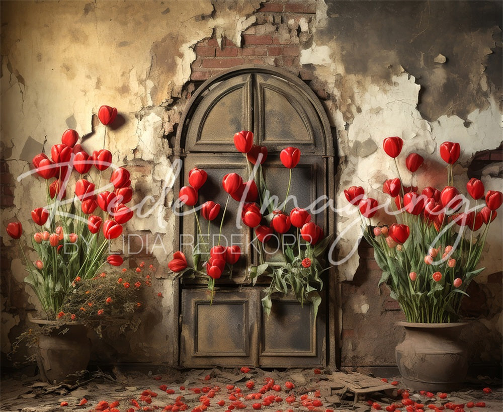 Kate Tulipes oubliées Porte Mur délabré Toile de fond conçue par Lidia Redekopp - Kate Backdrop FR