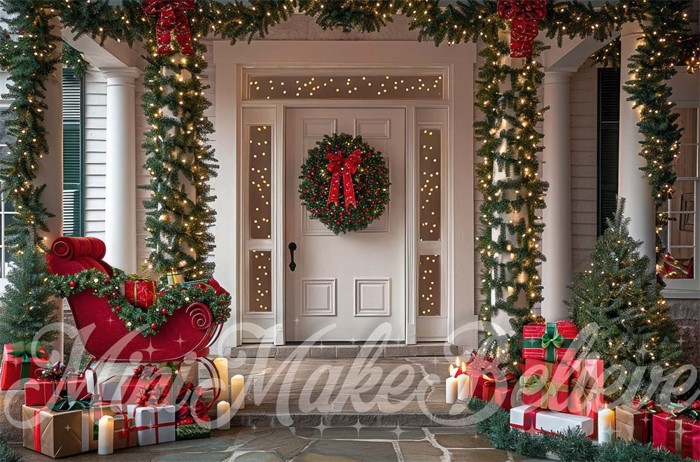 Kate Noël Extérieur Porte Traîneau Cadeaux Toile de fond conçue par Mini MakeBelieve - Kate Backdrop FR