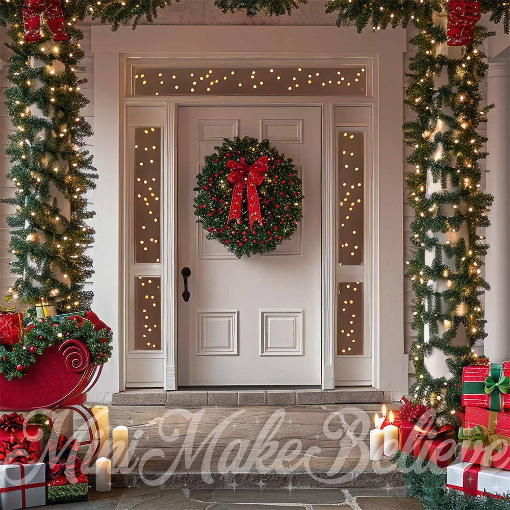 Kate Noël Extérieur Porte Traîneau Cadeaux Toile de fond conçue par Mini MakeBelieve - Kate Backdrop FR