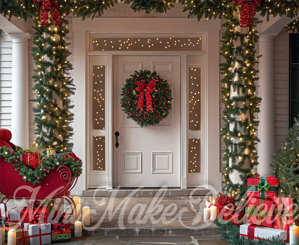 Kate Noël Extérieur Porte Traîneau Cadeaux Toile de fond conçue par Mini MakeBelieve - Kate Backdrop FR